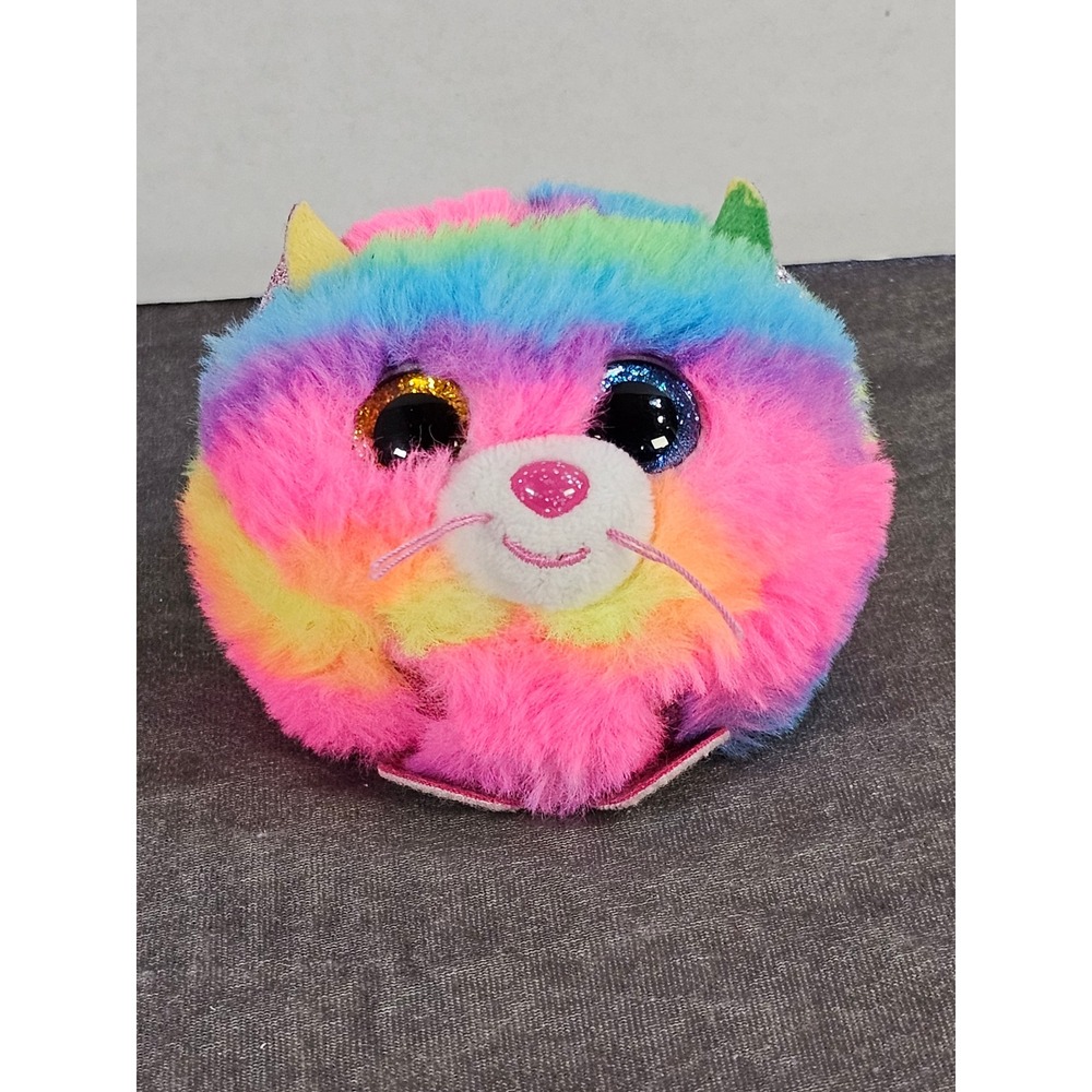 TY Puffies Gizmo the‎ Rainbow Colored Cat 2" Round Plush TY Puff (2021)